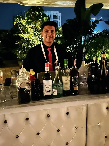 A white-themed bar setup for a celebrity party in Bandra West. We can create any look, from rustic and colorful to sleek and minimalist.