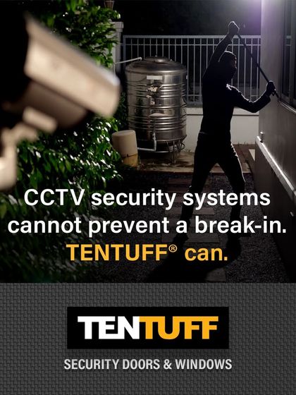 Don't just record a crime, prevent it. This graphic starkly contrasts the reactive nature of CCTV with the proactive protection of a TENTUFF security door. We offer a physical solution to a physical threat.