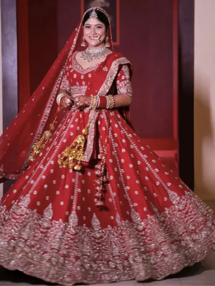 This bride is a vision in her twirling red lehenga. I created a look with a radiant base and defined eyes to match her royal vibe, ensuring she felt like a queen on her big day.
