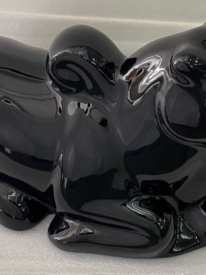 'Untitled', a sleek, black paper pulp sculpture by Arunkumar H G, prepared for Art Mumbai.