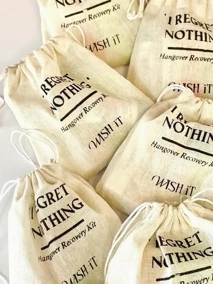 For the bride tribe that parties hard, my "I Regret Nothing" hangover recovery kits are a fun and essential favor. It’s a playful way to say thank you for being there through it all.