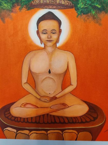 A series documenting a student's creation of a Jain spiritual painting, showing the careful application of color and detail.