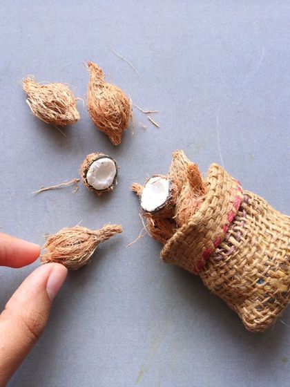 A miniature sack of coconuts, a fun and realistic creation.