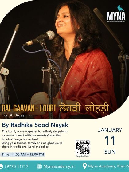 A poster for our 'Ral Gaavan' Lohri sing-along. We invite everyone to come together with friends and family to reconnect with timeless Punjabi songs and share in traditional Lohri melodies.