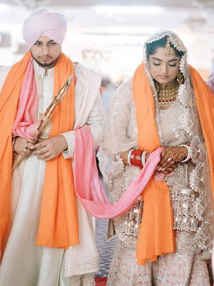 The couple performing the Laavan Phere during their Anand Karaj. This is a key moment in the Sikh wedding, and I document it with care and respect for tradition.
