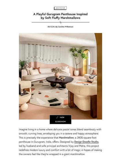 We were thrilled to see our "Marshmallow" penthouse featured in Design Milk, which highlighted its serene and happy atmosphere.