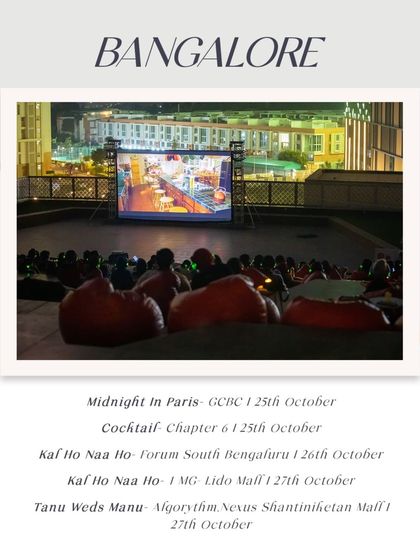 Bangalore's October schedule is packed with great films like 'Midnight In Paris', 'Cocktail', and 'Tanu Weds Manu'.