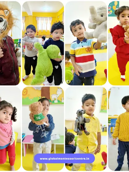 A collage of our playgroup children with their favorite animal puppets and toys during our 'Animals' theme month.