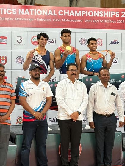 Another angle of the victory ceremony, celebrating the all-around champion title at the National Championship. These moments are what we strive for.