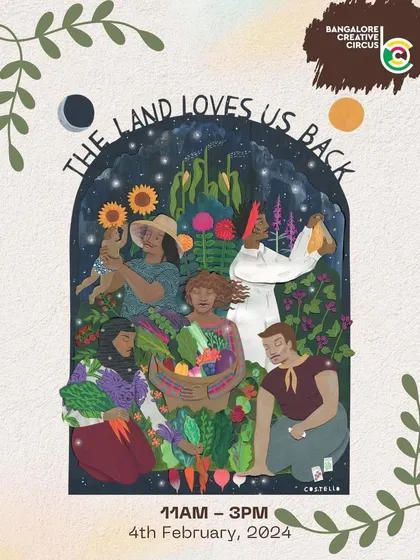 "The Land Loves Us Back." This beautiful artwork captures the spirit of our Soil Stories market, a day dedicated to reconnecting with the earth and the food it provides.