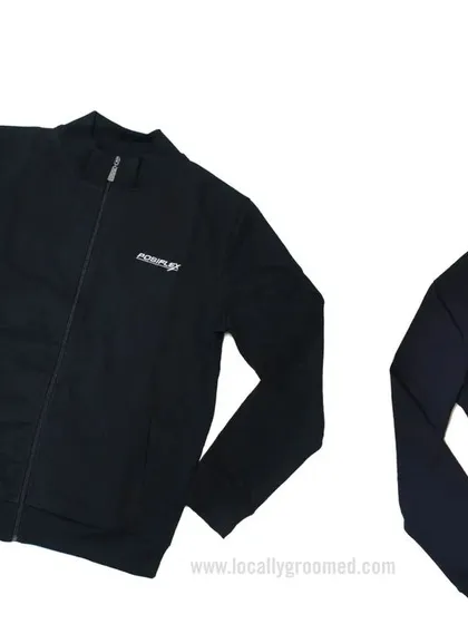 A sleek, black full-sleeve jacket with a simple white logo for our client, Riseup. This is a great option for corporate outerwear or team uniforms.