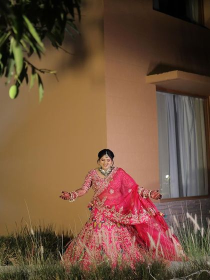My beautiful bride Avani in a stunning pink lehenga. Her makeup was designed to be fresh and glowing, perfect for her destination wedding.