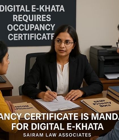 An Occupancy Certificate (OC) is now a mandatory prerequisite for obtaining a Digital E-Khata. This graphic illustrates the link between these two critical documents. I help clients secure their OC to ensure they can proceed with their E-Khata application without delays.