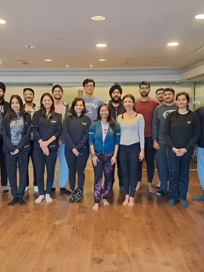 A group photo from a corporate yoga event I hosted. It's wonderful to bring the benefits of mindfulness and movement into the workplace.