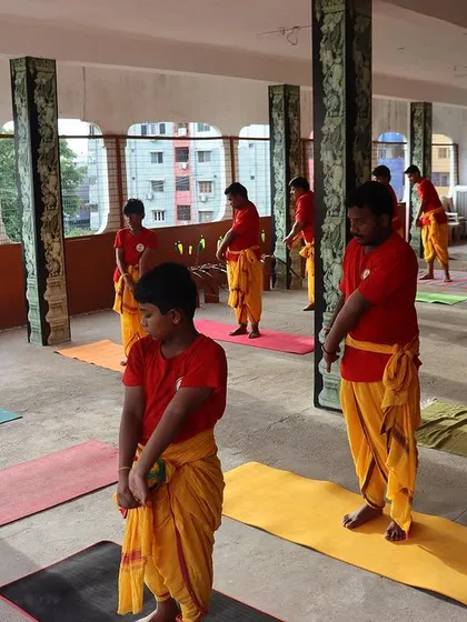 Students of all ages participate in our daily yoga sessions. This practice is integral to Dhanurvidya, as it cultivates the flexibility, balance, and mental clarity required for the art of archery.