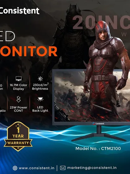 My 20-inch wide LED monitor is a great choice for gaming and work, offering a 1600x900 resolution and a 1000:1 contrast ratio. It provides a bright, clear picture with its LED backlight and comes with a 1-year warranty for peace of mind.