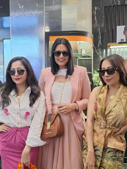 At an exclusive preview of Montblanc's eyewear collection. Trying on different styles is part of the process of finding the perfect accessory to fit a specific look or persona.
