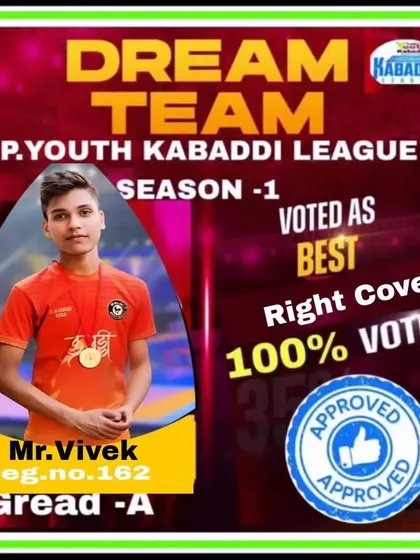 I am incredibly proud to see my players get recognized. Here is our player, Vivek, selected as the Best Right Cover for the UP Youth Kabaddi League Dream Team. We train players to reach professional league levels.