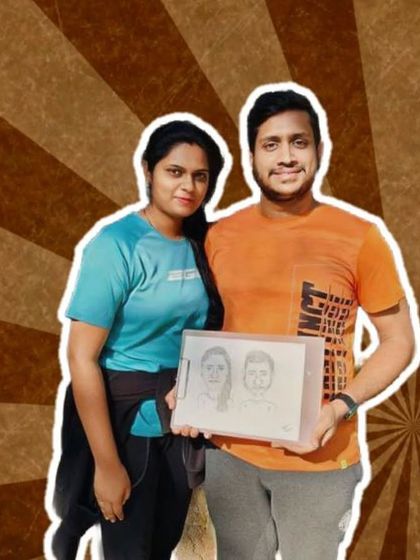 A fun, edited shot of the couple with their caricature. I love creating these keepsakes that people can share and enjoy.