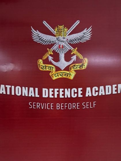 The emblem of the National Defence Academy. The motto is 'Service Before Self'. Let this be your guiding principle throughout your preparation and your life.