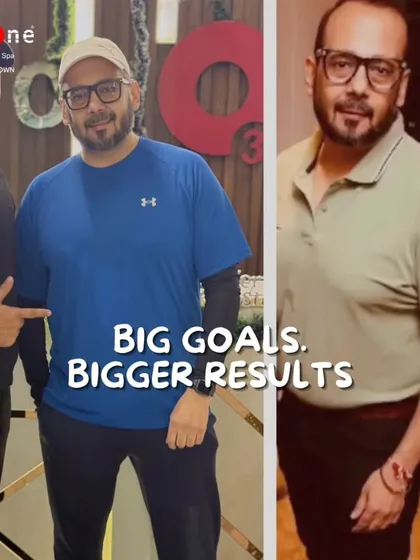 Big goals lead to bigger results. This member, seen here with his trainer, achieved a significant physical transformation, showcasing the effectiveness of our personal training.