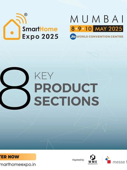 An overview graphic announcing the eight key product sections that form the core of the Smart Home Expo.