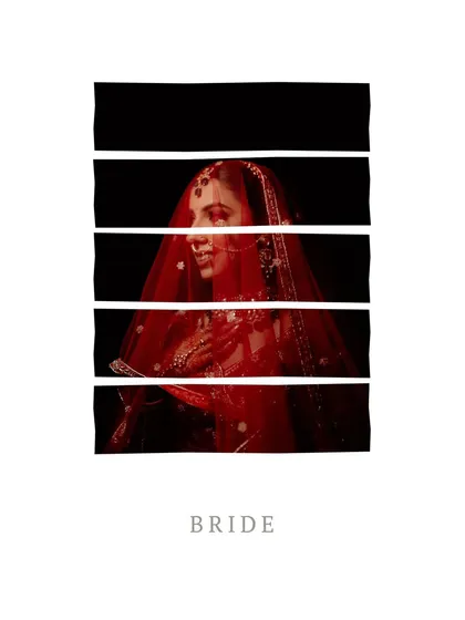 An artistic and modern bridal portrait, with the image framed by clean white lines for a graphic and contemporary feel.