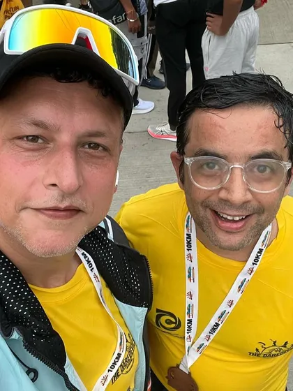 Another selfie of two friends after the race. The smiles of accomplishment are priceless.