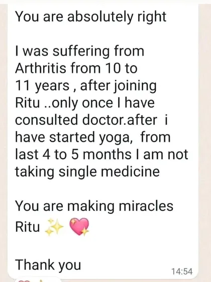 This is why I do what I do. This client had been suffering from Arthritis for over 10 years. After just a few months of our customized yoga practice, they are now living without taking a single medicine. Healing from the root is possible.