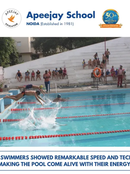 Our young swimmers showed remarkable speed and technique, making the pool come alive with their energy. This action shot captures the powerful start of a race, showcasing the competitive spirit and skill of our student athletes.