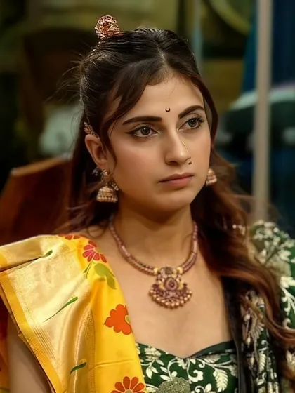 A full look of Farrhana Bhatt wearing our antique set. The jewellery perfectly complements her traditional attire, showcasing a timeless and elegant style.