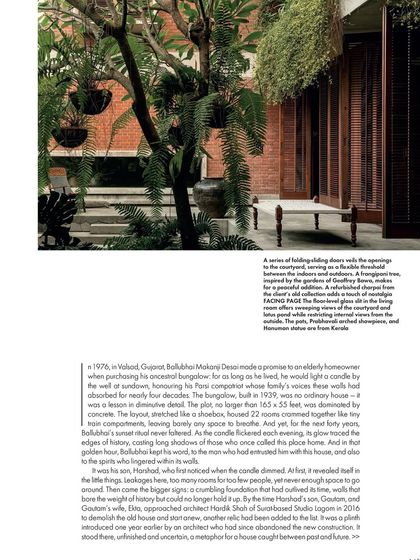 A detail from the Elle Decor feature, showing the courtyard with its mix of mature trees and new plantings. My goal was to make the new landscape feel as established and rooted as the original home.