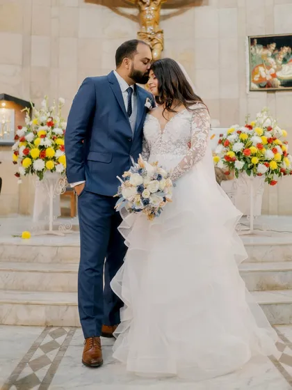 A sweet moment between the couple inside the church.