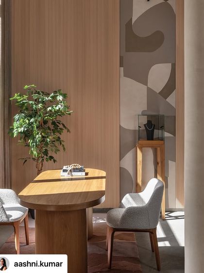 A view of the diamond-inspired mural in its setting. The artwork complements the clean, modern interior design, adding a layer of bespoke artistry without overwhelming the space.