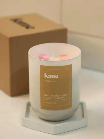 Our Tuscan Sun Holographic Jar. A bright and citrusy scent that brings a touch of the Italian countryside to your home.