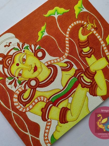 The 'Vaidehi' painting in progress. Here, the base colors have been filled in, and the figure is defined against the rich, textured background. The next step is to add the shading and fine details.