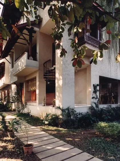 The Ayushakti Health Resort in Mumbai, an urban oasis where we used traditional elements and biophilic design to create a healing atmosphere amidst the city's density.