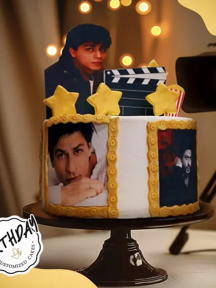 A superstar cake for a true Shah Rukh Khan fan. This design features edible images of the Bollywood king, perfect for a filmy and fabulous birthday.