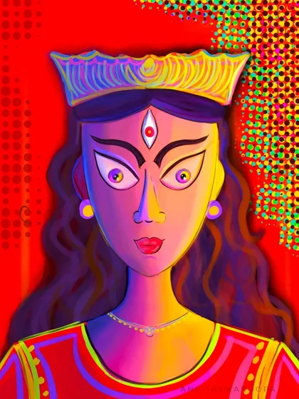 A closer look at my Spider-Verse inspired Durga, showing the bright gradients and bold lines. This piece was a way for me to reconnect with my art after a long break, filled with energy and nostalgia.
