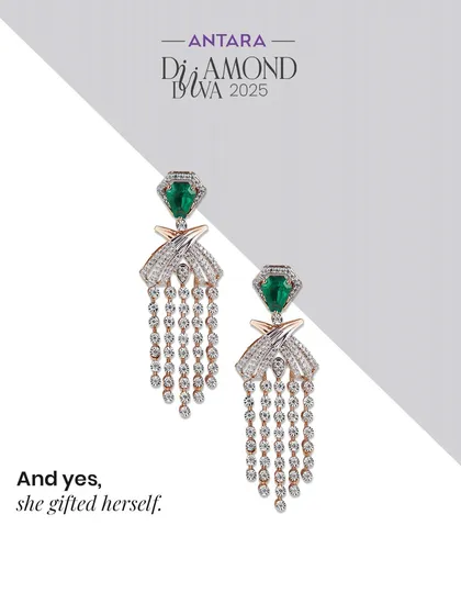 She doesn't need an occasion or permission. This sparkle is her celebration. And yes, she gifted herself these stunning diamond and emerald waterfall earrings.