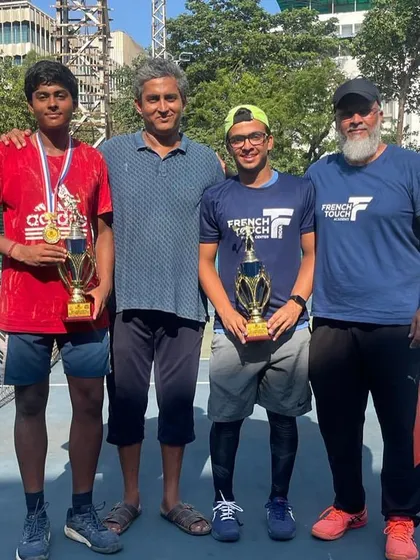 Our coaching leadership celebrating a national title with our players. Omar Sumar, the Doubles Champion at the National Series U18, with his partner and coaches.