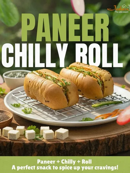 A closer look at our Paneer Chilly Roll, a perfect snack to spice up your cravings. It combines soft paneer, a kick of chili, and our special bread roll for a truly satisfying bite.