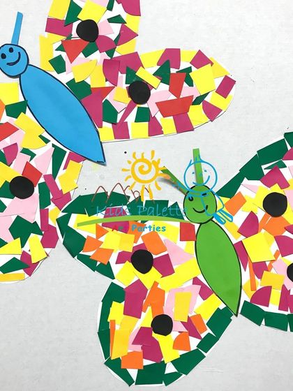 This mosaic butterfly craft is great for developing fine motor skills. Kids use small pieces of colored paper to fill in the wings, creating a beautiful, textured masterpiece.
