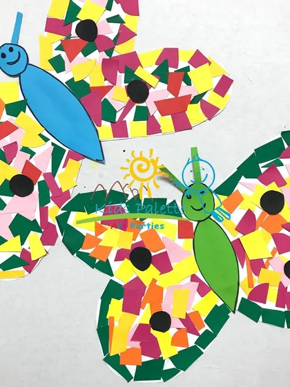 This mosaic butterfly craft is great for developing fine motor skills. Kids use small pieces of colored paper to fill in the wings, creating a beautiful, textured masterpiece.