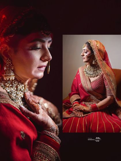A collage of emotive bridal portraits. The close-up of the bride with her eyes closed conveys a sense of peace and contemplation before the ceremony.