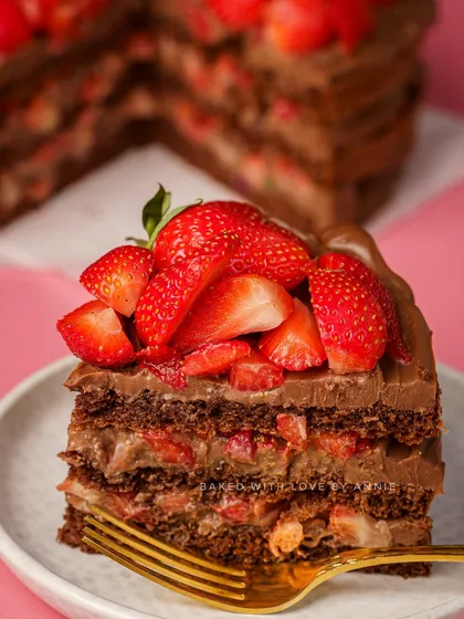 Another look at the decadent Milk Chocolate Strawberry Cake. It's a bestseller for a reason, combining rich chocolate with the freshness of seasonal strawberries.