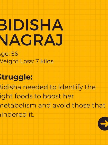 Bidisha Nagraj, age 56, lost 7 kilos. She needed to identify the right foods to boost her metabolism and avoid those that hindered it.