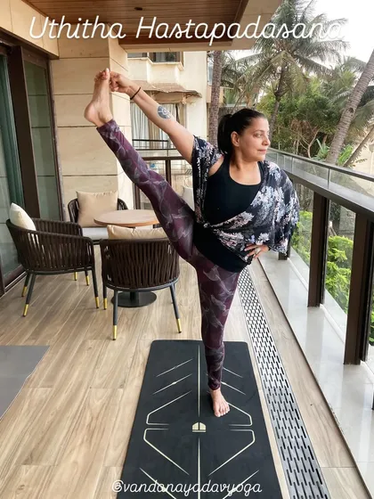 Uthita Hasta Padangusthasana (Extended Hand-to-Big-Toe Pose) is all about breath, gaze, and locks (Ujjayi, Drishti, Bandhas). A true test of balance and focus.