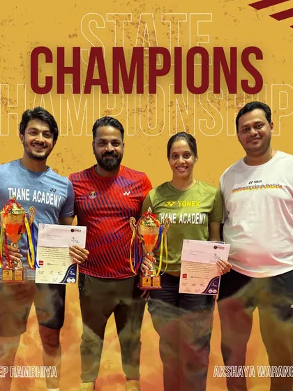 Mixed Doubles champions Deep Rambhiya and Akshaya Warang with their trophies from the Nandu Natekar Memorial Maharashtra State Championship.