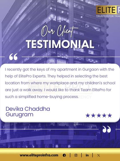 A testimonial from our happy client, Devika Chaddha. We helped her find the perfect apartment in Gurgaon, simplifying the home-buying process and ensuring her new home was close to her workplace and children's school.